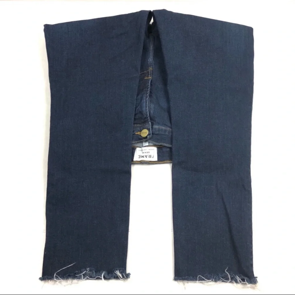 FRAME LE HIGH RISE SKINNY RAW HEM CROP BLUE JEANS - Picture 4 of 8